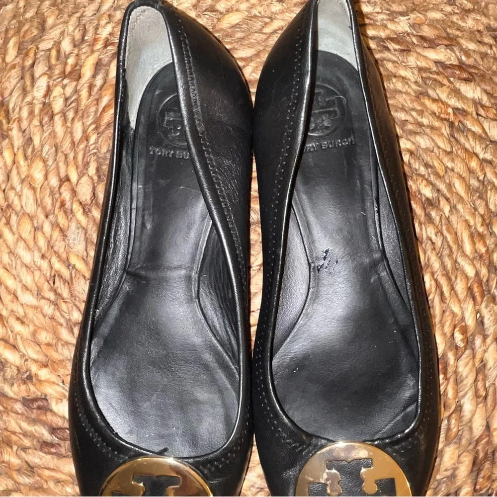 Tory Burch Black Leather Reva Logo Ballet Flats